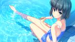  barefoot blue_eyes d-eve_in_you feet food game_cg gokokukyou ice_cream legs pool poolside refraction ripples short_hair shorts sitting soaking_feet solo takeoka_minami tank_top tiles toes water 