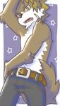  &#34276;&#22826;&#29436; ??? belt canine jeans looking_at_viewer male mammal pinup pose solo star topless 