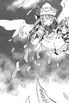  comic doujinshi dress greyscale hat lily_white long_hair money monochrome open_mouth rin_(royal) sky smile solo touhou wings 