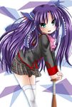  baseball_bat blue_eyes juujiro_eru little_busters! long_hair purple_hair sasasegawa_sasami school_uniform solo thighhighs twintails 