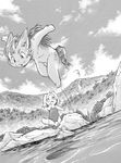  canine cloud clouds cub dive diving female flaccid fox greyscale jumping male mammal momiji_yu-ga monochrome mountain nature nude outside penis swimsuit water young 