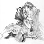  2girls bishoujo_senshi_sailor_moon bishoujo_senshi_sailor_moon_sailor_stars eyes_closed kiss kou_seiya long_hair monochrome saliva seiya tsukino_usagi usagui 