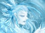  blue_eyes blue_hair blue_lips blue_skin earrings female final_fantasy final_fantasy_iii ice jewelry kuu_(pixiv582427) long_hair pointy_ears shiva_(final_fantasy) solo wakamecha 