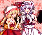  akiamare bad_hands bad_id bad_pixiv_id blonde_hair blue_hair fangs flandre_scarlet hat highres multiple_girls open_hand red_eyes remilia_scarlet touhou wings wrist_cuffs 