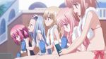  5girls animated animated_gif gif hakamada_hinata heavy_breathing kashii_airi lowres midriff minato_tomoka misawa_maho multiple_girls nagatsuka_saki navel pink_hair ribbon ro-kyu-bu! rou-kyuu-bu! swimsuit 