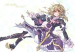  blonde_hair boots character_name copyright_name creature dress elize_lutus frills grin smile takanashi_ringo tales_of_(series) tales_of_xillia teepo_(tales) yellow_eyes 