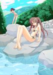  bikini blue_hair brown_eyes brown_hair green_eyes hayate_no_gotoku! highres legs maria maria_(hayate_no_gotoku!) moro_(like_the_gale!) nishizawa_ayumu red_eyes swimsuit toes twintails 