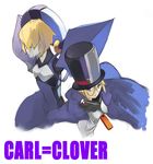  1boy 1girl arc_system_works blazblue blazblue:_calamity_trigger blonde_hair blue_eyes carl_clover cloak dress glasses hat male mecha nirvana shin_(anbqqcb) short_hair top_hat 