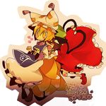  animal_ears bad_id bad_pixiv_id blonde_hair brown_hair cat_ears cat_tail chen fang fox_tail glomp hat heart heart_tail hug methyl_key multiple_girls tail touhou yakumo_ran yellow_eyes 