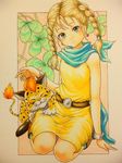  bad_id bad_pixiv_id bianca blonde_hair blue_eyes blush borongo braid cape cat dragon_quest dragon_quest_v dress earrings jewelry kami_musume sabertooth_cat smile twin_braids twintails younger 
