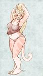  breasts camisole chubby clothed clothing feline female green_eyes hair hands_in_hair lingerie long_hair looking_at_viewer mammal nightgown nipples panties purri seductive see_through skimpy solo standing star stripes tiger translucent underwear 