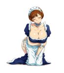  blush breasts brown_hair character_request cleavage eyes_closed hairu large_breasts maid short_hair source_request 