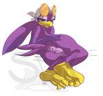  anus avian bandanna beak bird blue_eyes breasts butt claws eyewear female glasses looking_at_viewer lying plain_background presenting purple_body purple_feathers pussy sega solo sonic_(series) sonic_riders starman_deluxe sunglasses swallow_(bird) watermark wave_the_swallow white_background 