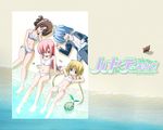  3girls ayasaki_hayate beach bikini blonde_hair blue_eyes blue_hair brown_hair butler folded_ponytail green_eyes hayate_no_gotoku! katsura_hinagiku maid_headdress maria maria_(hayate_no_gotoku!) multiple_girls pink_hair red_eyes sanzen'in_nagi sanzenin_nagi swimsuit yellow_eyes 