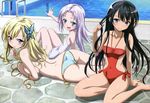  :d absurdres arched_back ass bikini black_hair blonde_hair blue_bikini blue_eyes boku_wa_tomodachi_ga_sukunai breasts butterfly_hair_ornament casual_one-piece_swimsuit day fang finger_in_mouth hair_ornament hair_ribbon hair_twirling highres ishikawa_tomomi kashiwazaki_sena large_breasts leaning_back long_hair lying mikazuki_yozora multiple_girls non-web_source nyantype official_art on_stomach one-piece_swimsuit open_mouth outdoors outstretched_arm pool pool_ladder poolside red_swimsuit ribbon scan school_swimsuit side-tie_bikini sideboob silver_hair sitting smile swimsuit takayama_maria topless very_long_hair water white_school_swimsuit white_swimsuit yokozuwari 
