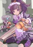  :3 brown_hair gun maid original purple_eyes robot rudorufu solo weapon 