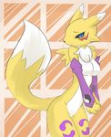  anthro bajiru big_breasts black_nose blue_eyes breasts canine chest_tuft digimon female fox fur hi_res looking_at_viewer mammal pinup pose renamon solo standing tail tuft 