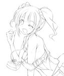  ;d absurdres bag greyscale handbag hands highres idolmaster idolmaster_(classic) lineart monochrome one_eye_closed open_mouth overalls scrunchie smile solo strap_slip takatsuki_yayoi twintails yosuke 