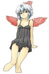  :q arm_support babydoll bad_id bad_pixiv_id bare_legs bare_shoulders blue_hair face flat_chest head_wings looking_at_viewer multicolored_hair red_eyes red_wings shiba_itsuki short_hair silver_hair simple_background single_head_wing sitting solo tokiko_(touhou) tongue tongue_out touhou two-tone_hair underwear underwear_only white_background wings 