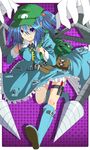  backpack bad_id bad_pixiv_id bag belt blue_eyes blue_hair boots drill hair_bobbles hair_ornament hat highres kawashiro_nitori key mechanical_arm pocket ruchi screwdriver short_hair solo touhou twintails two_side_up wrench 