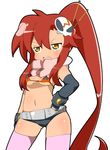  bad_id bad_pixiv_id belt bikini_top blush chibi gloves long_hair meiro_(yuu) ponytail red_hair scarf shorts solo studded_bracelet tengen_toppa_gurren_lagann thighhighs wince yellow_eyes yoko_littner 