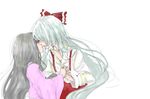  bad_id bad_pixiv_id closed_eyes couple fujiwara_no_mokou hair_over_eyes hatsu_(first) holding_hands houraisan_kaguya imminent_kiss long_hair multiple_girls profile touhou yuri 