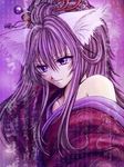  animal_ears bare_shoulder bare_shoulders japanese_clothes kimono lowres purple_eyes purple_hair violet_eyes 