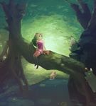  cape final_fantasy final_fantasy_vi forest green_hair in_tree long_hair moogle nature nito_(tinabfd) pond sitting sitting_in_tree solo tina_branford tree 