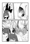  antennae blush cape cave comic explosion gloom_(expression) greyscale highres kujira_lorant monochrome sign touhou translated water waterfall wriggle_nightbug 