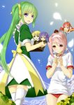  bad_id bad_pixiv_id black_lemon-chan blonde_hair blue_eyes blue_hair bow buruma character_request chibi green_hair gym_uniform kyon_(fuuran) lemon-chan looking_back maron-chan melon-chan melonbooks multiple_girls petals pink_hair thighhighs twintails white_legwear wrist_cuffs yellow_bow 