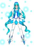  blue blue_eyes blue_hair blue_skirt cure_marine heart heartcatch_precure! highres jewelry kurumi_erika long_hair magical_girl no_choker okera precure simple_background skirt solo thighhighs twintails very_long_hair white_legwear 