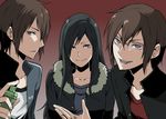  2boys bad_id bad_pixiv_id black_hair brown_hair durarara!! genderswap genderswap_(ftm) genderswap_(mtf) glasses long_hair multiple_boys orihara_izaya orihara_kururi orihara_mairu pakkaane red_eyes short_hair siblings 