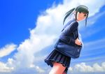  bag black_hair cloud day long_hair love_plus mino_tarou ponytail school_bag school_uniform serafuku sky smile solo takane_manaka 