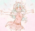  1girl :d bad_id bad_pixiv_id blue_hair cloud_hair flower hair_flower hair_ornament long_hair nia_teppelin open_mouth outstretched_arms pink_skirt sketch skirt smile solo spread_arms suga_koharu tengen_toppa_gurren_lagann 