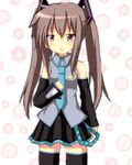  brown_eyes brown_hair cosplay detached_sleeves hatsune_miku hatsune_miku_(cosplay) long_hair lucky_star mai_(t-5) nagamori_yamato solo thighhighs transparent_background twintails vocaloid 
