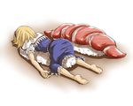  alice_margatroid ao_usagi barefoot blonde_hair feet food hairband md5_mismatch nigirizushi parody pun short_hair solo sushi touhou 