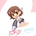  brown_eyes brown_hair chibi drawing flower hair_flower hair_ornament misaka_mikoto socks solo stylus to_aru_kagaku_no_railgun to_aru_majutsu_no_index tong 