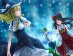  bad_id bad_pixiv_id black_hair blonde_hair bow braid detached_sleeves frog green_eyes green_hair hair_bow hair_ornament hakurei_reimu hat kirisame_marisa kochiya_sanae long_hair multiple_girls snake touhou witch_hat yellow_eyes yuina_(artist) 