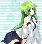  bad_id bad_pixiv_id black_legwear detached_sleeves green_hair hair_ornament japanese_clothes kochiya_sanae long_hair ritsuhi solo thighhighs touhou yellow_eyes 