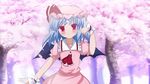 bad_id bad_pixiv_id bat_wings blue_hair cherry_blossoms fang hat red_eyes remilia_scarlet shinekalta solo touhou wings wrist_cuffs 