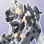  armored_core:_for_answer blue_eyes energy_gun female from_software girl glowing_eyes\r\n laser_rifle mecha_musume midriff missile_launcher novemdecuple rocket_launcher short_hair weapon white_hair y11-latona 