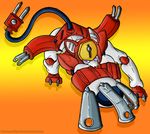  gradient_background machine mechanical medabots peppercat purple_eyes random_explosion red red_body robot slit_pupils tail white 