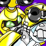  green_eyes gun low_res machine male mechanical medabots metabee ranged_weapon robot rsj solo weapon yellow yellow_body 