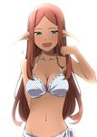  bad_id bad_pixiv_id bikini borrowed_character breasts cleavage elf green_eyes highres long_hair maid-chan_(maze) medium_breasts navel nishiuri_warito original pointy_ears red_hair solo swimsuit tan 