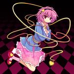  hair_ribbon highres komeiji_satori kurowana pink_eyes pink_hair ribbon slippers solo touhou 