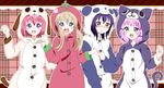  :d akaza_akari animal_costume black_hair blonde_hair blue_eyes blush brown_eyes cat_costume clenched_hand clenched_hands costume dog dog_costume frown funami_yui kanap0n multiple_girls open_mouth pajamas panda panda_costume pink_hair purple_eyes red_hair smile tomato tomato_costume toshinou_kyouko v-shaped_eyebrows yoshikawa_chinatsu yuru_yuri 