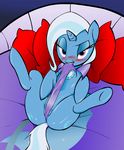  0r0ch1 blue blue_body blush camel_toe clothed clothing equine female feral friendship_is_magic hair hasbro horn looking_at_viewer mammal my_little_pony pillow presenting skimpy solo trixie_(mlp) two_tone_hair unicorn zev 