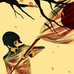  axis_powers_hetalia black_eyes black_hair flag holding imperial_japanese_navy japan_(hetalia) japanese_clothes male_focus quipi sepia simple_background solo tree vanity 