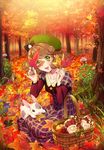  autumn basket beret blush bunny flower food galibo hat kano_momiji_(galibo) kneeling leaf original precure solo 