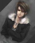  blue_eyes brown_hair final_fantasy final_fantasy_viii habbitrot jewelry male_focus necklace solo squall_leonhart 